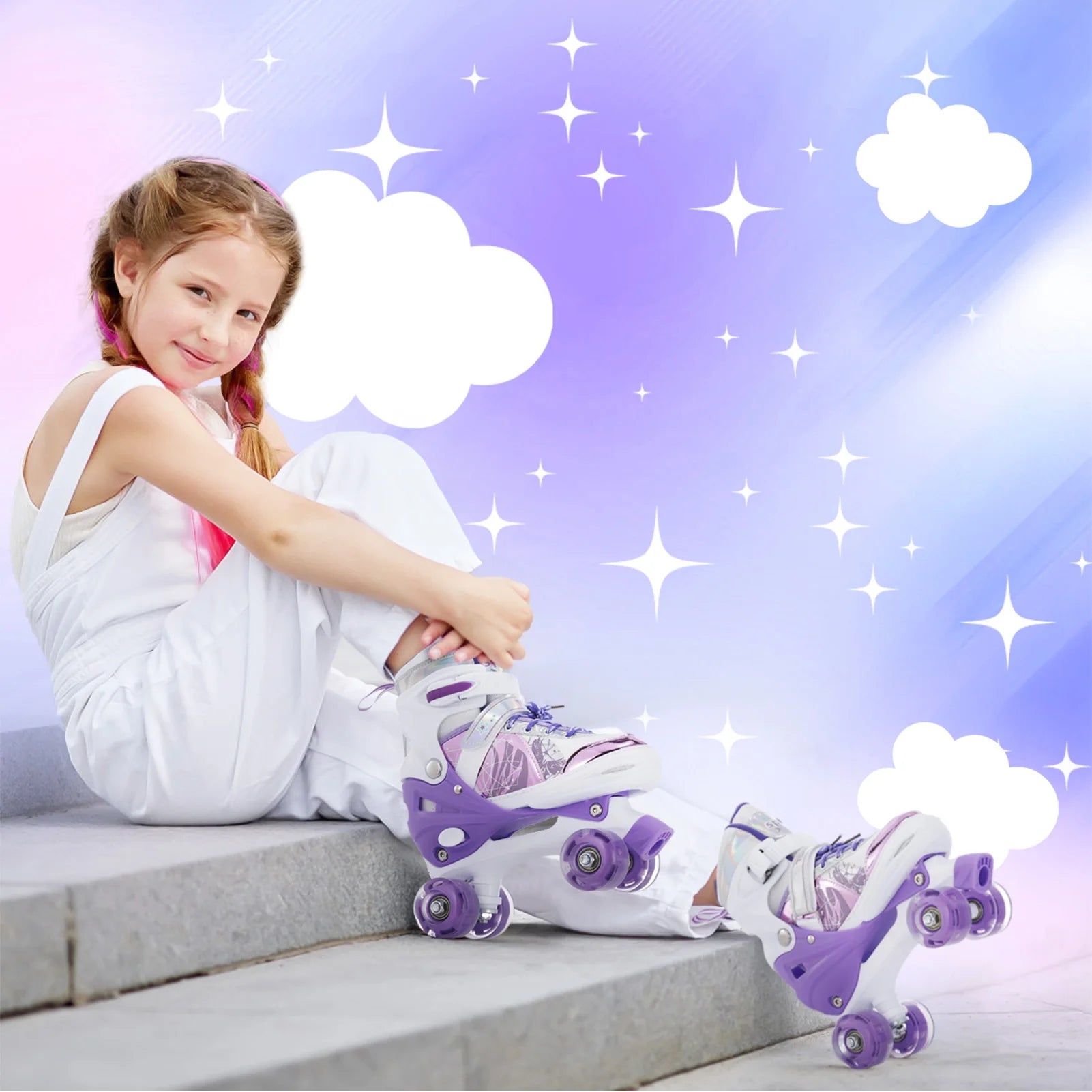 Adjustable Light-Up Kids Roller Skates - Size 4 - silverfoxgoods